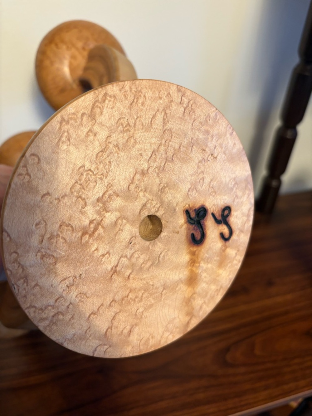 Handcrafted Wooden Three-Arm Candleabra - Picture 4 of 4